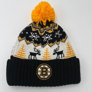 Reebok Boston Bruins Pom Beanie Hat One Size Fits All Black Yellow White